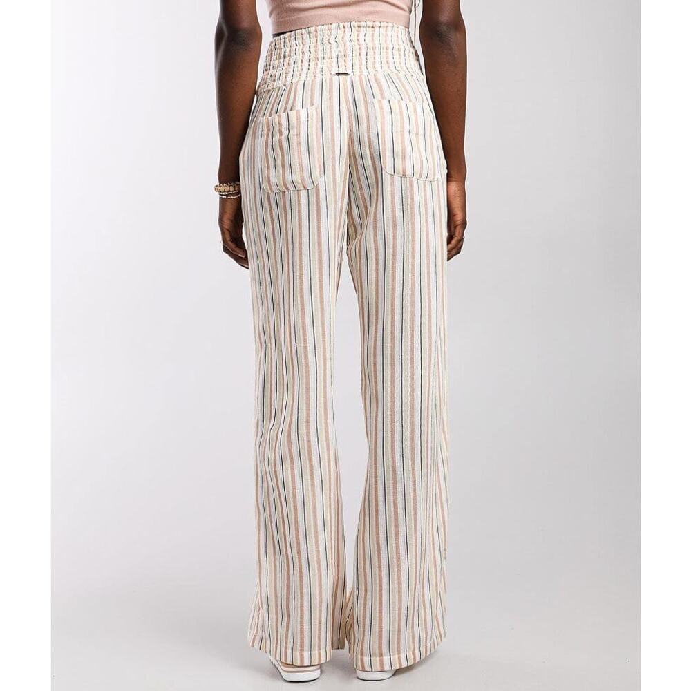 Billabong Pant Wide Leg New Waves Neutral Stripes Cotton Gauze Pockets Size Med - Picture 3 of 11